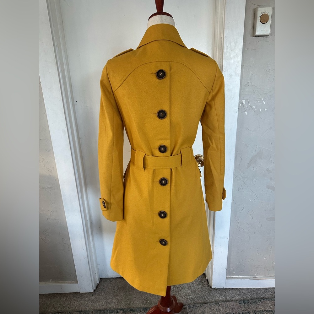 Via Wool Blend Mustard Yellow Trench Longline Coat Twee Size 4 Womens - Picture 4 of 7